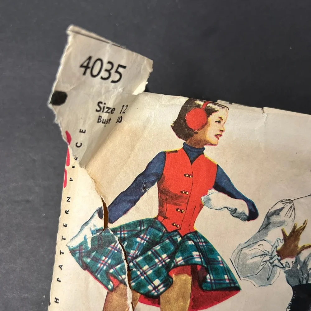 Vintage 50's Simplicity 4035 Sewing Pattern Girls 12 Dance Skirt Blouse Vest